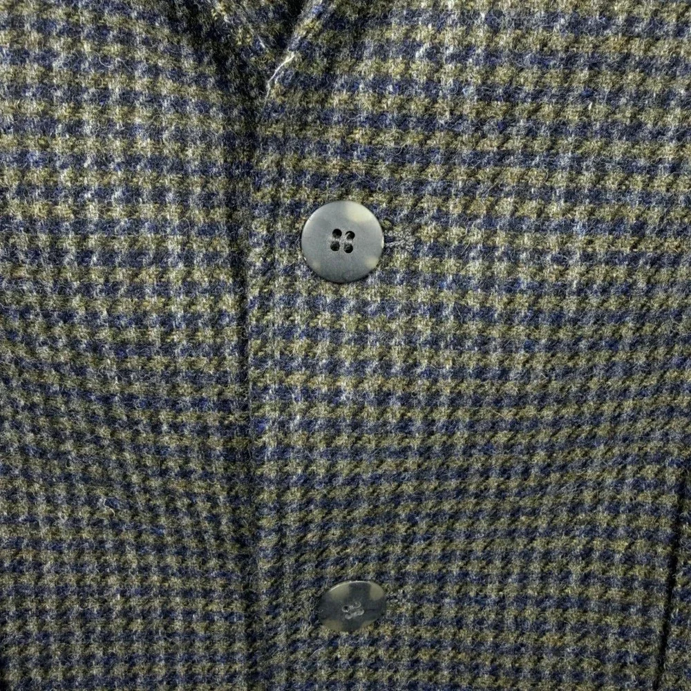 VINTAGE Woolrich Blazer Mens Medium Blue Grey‎ Houndstooth Wool Made InUSA